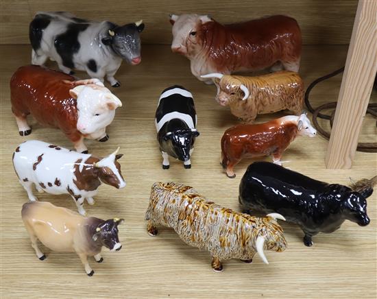 Six Beswick bulls and four other bulls